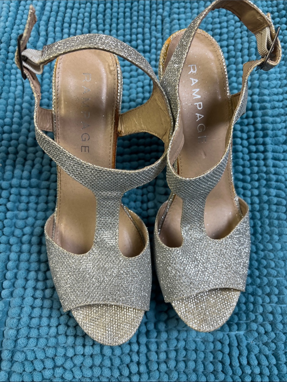 Rampage Gold Glitter T-Strap Heels